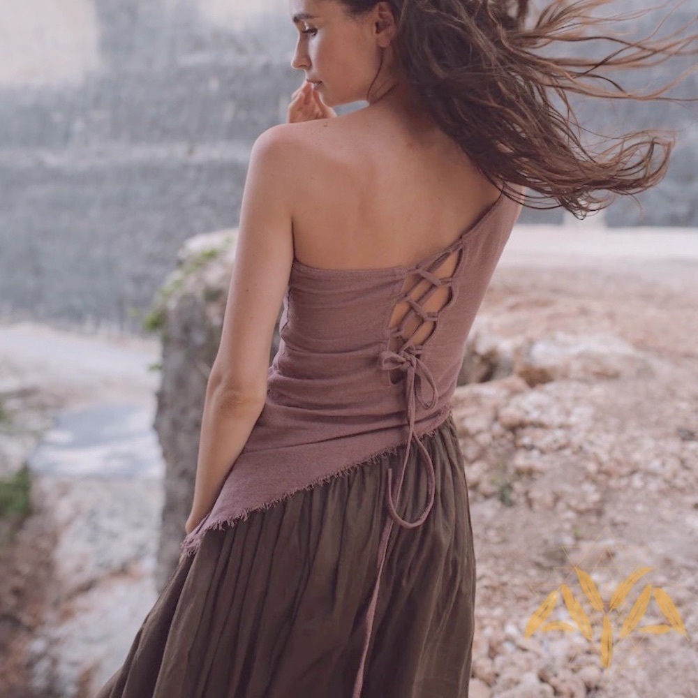 One shoulder lace up lavender top Aya Sacred wear